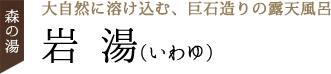 大自然に溶け込む、巨石造りの露天風呂森の湯岩湯（いわゆ）